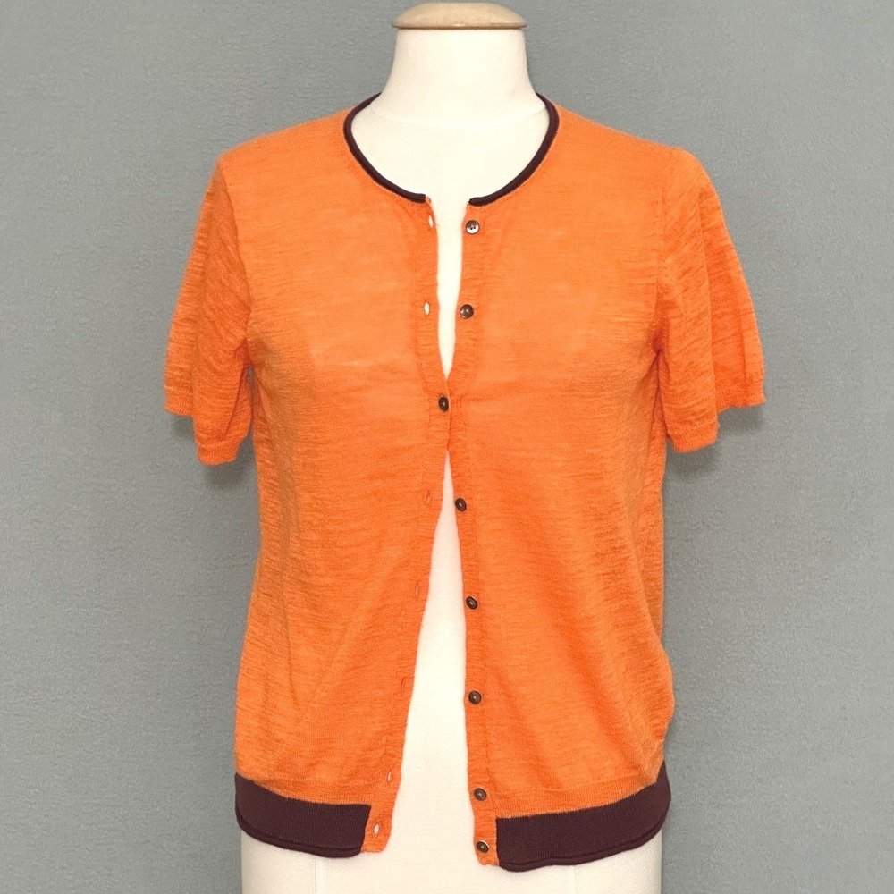 CLOSED Womens Sweater M Orange Linen Blend Cardigan Lightweight Classic Preppy
